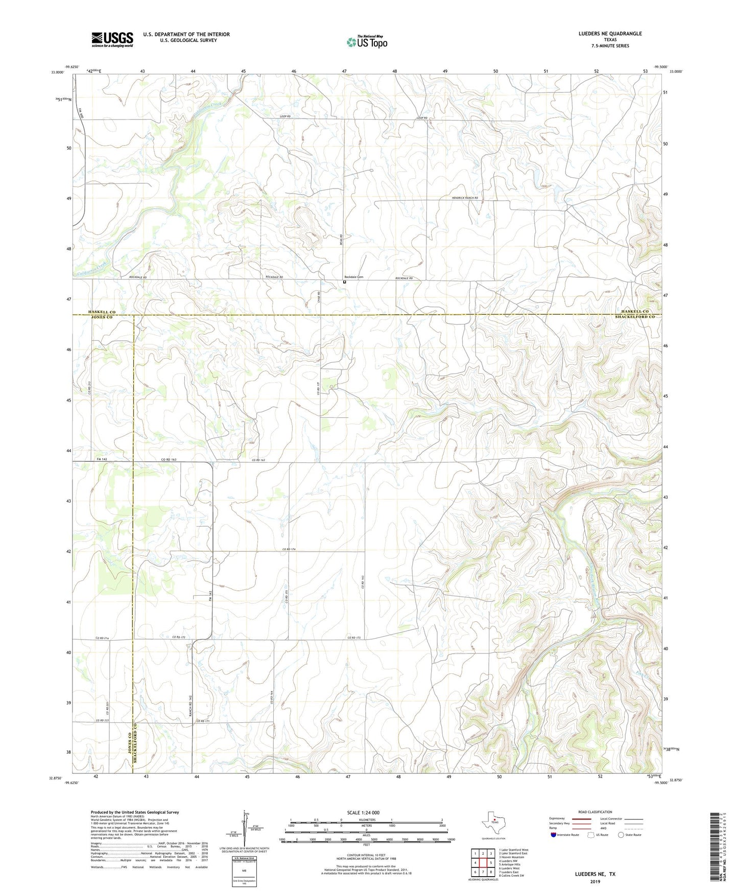 Lueders NE Texas US Topo Map Image