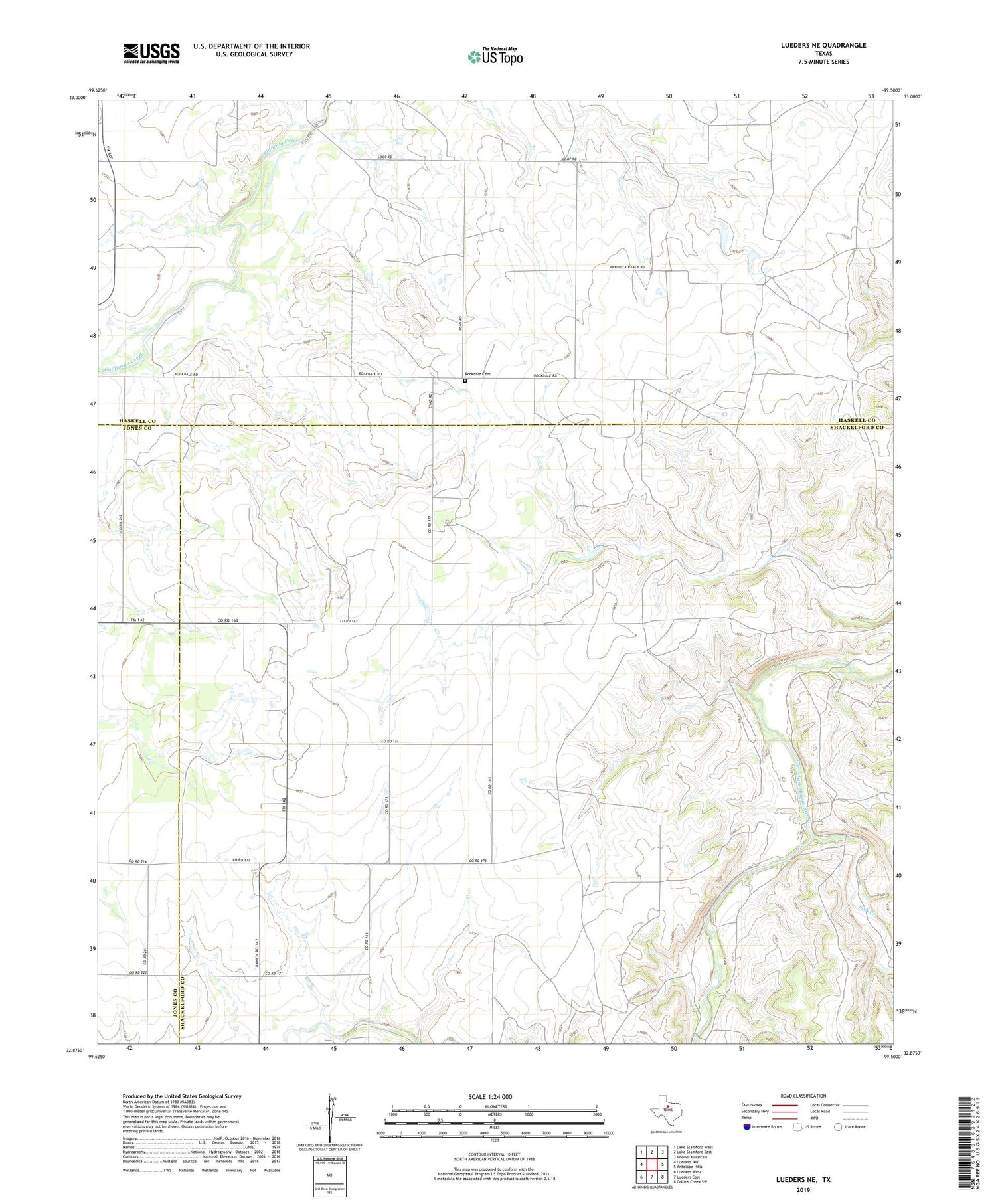 Lueders NE Texas US Topo Map Image