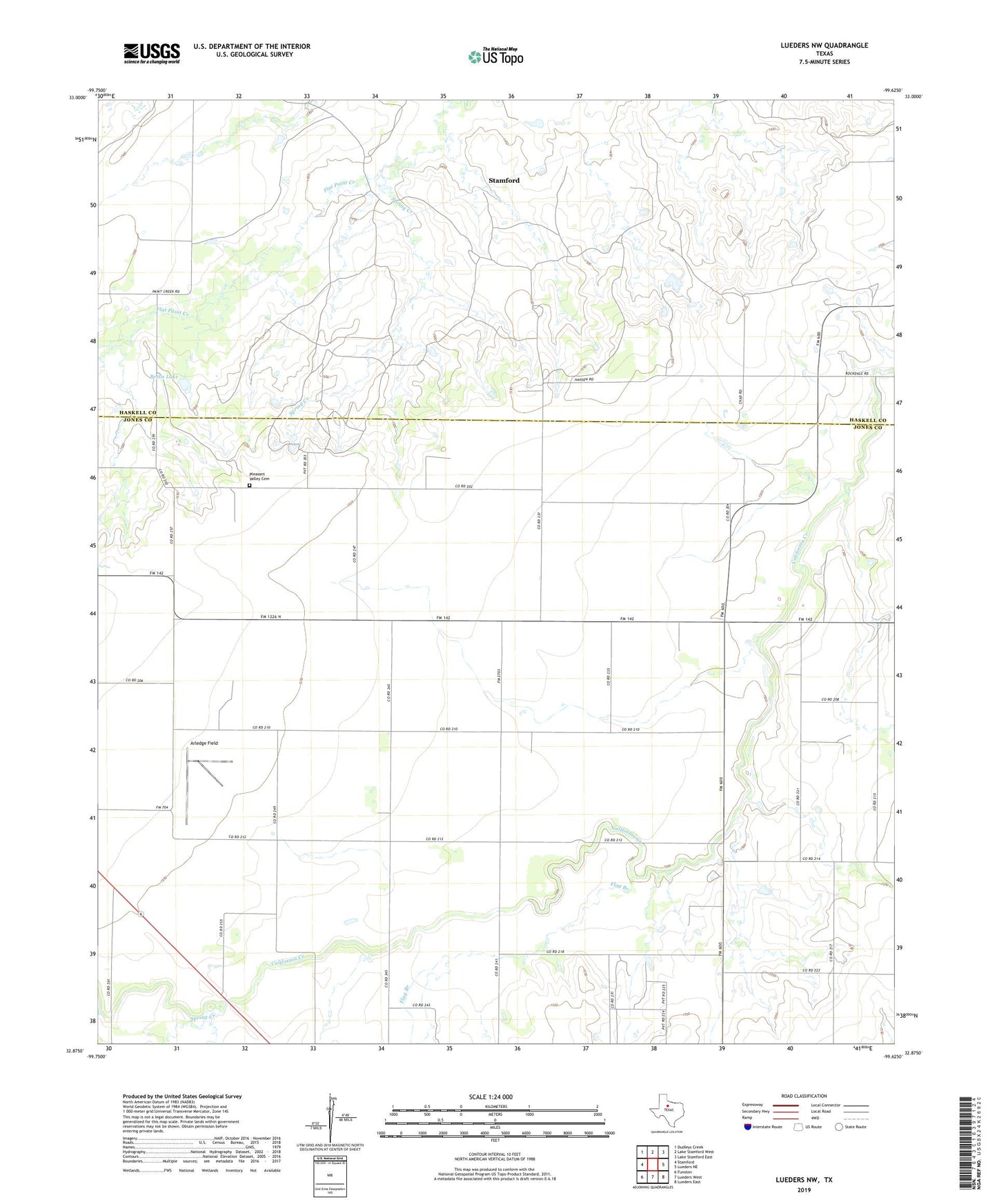 Lueders NW Texas US Topo Map Image