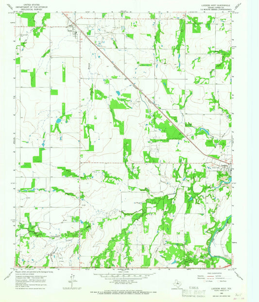 Classic USGS Lueders West Texas 7.5'x7.5' Topo Map Image