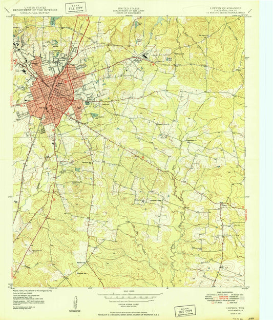 Classic USGS Lufkin Texas 7.5'x7.5' Topo Map Image