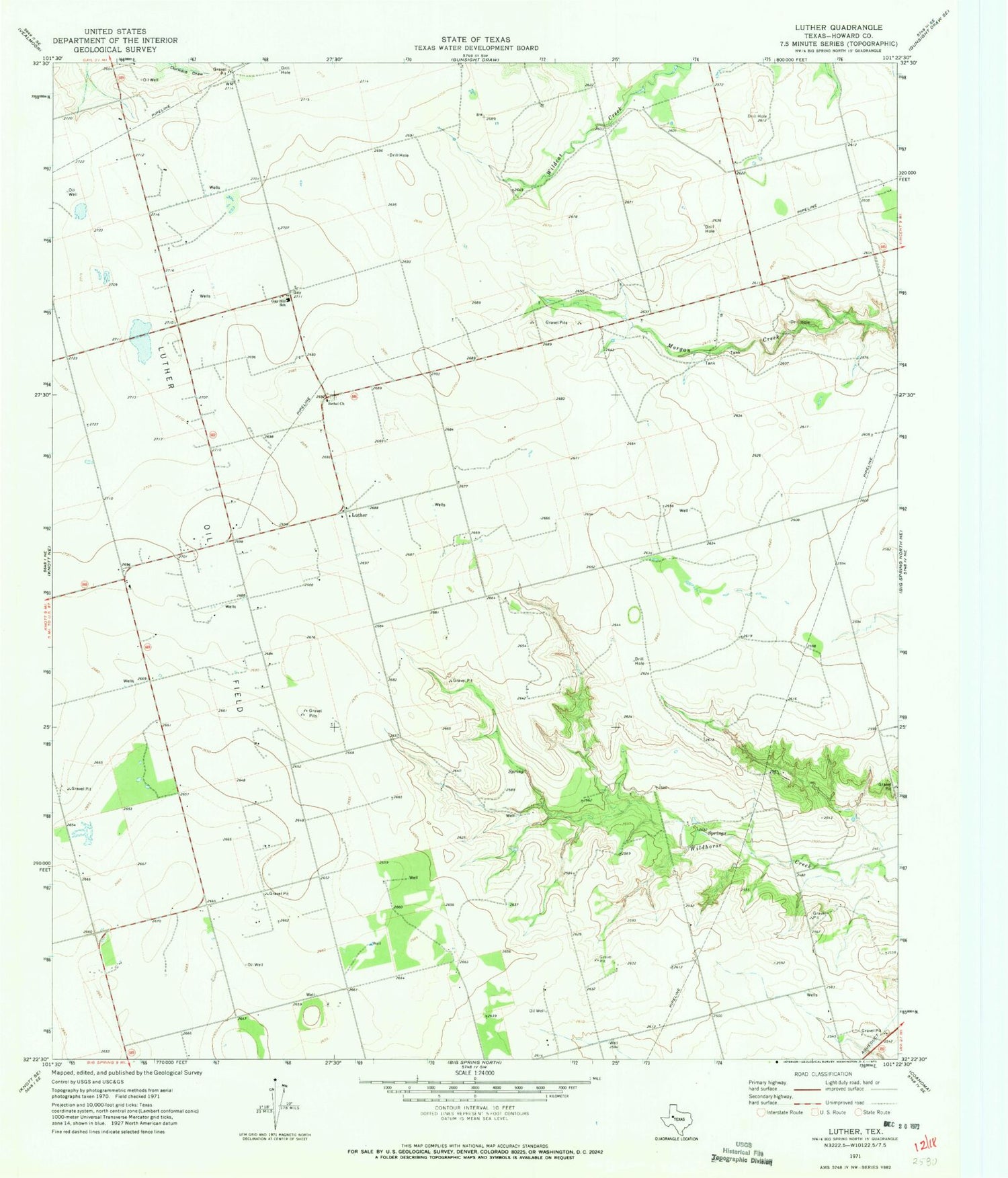 Classic USGS Luther Texas 7.5'x7.5' Topo Map Image