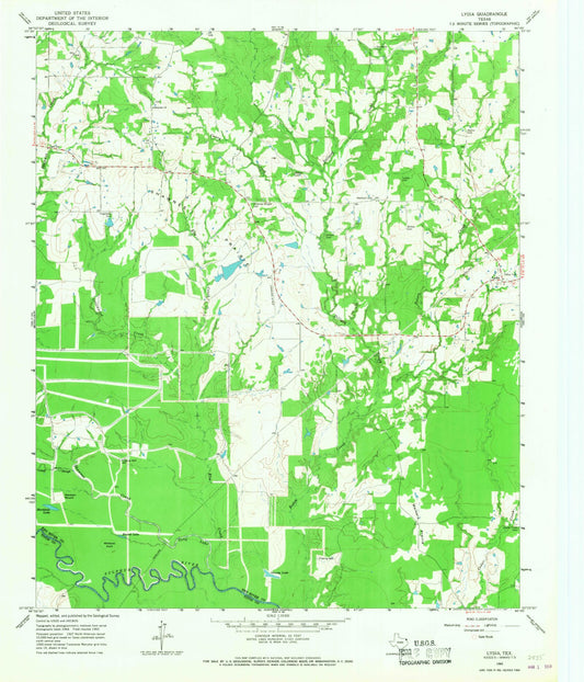 Classic USGS Lydia Texas 7.5'x7.5' Topo Map Image