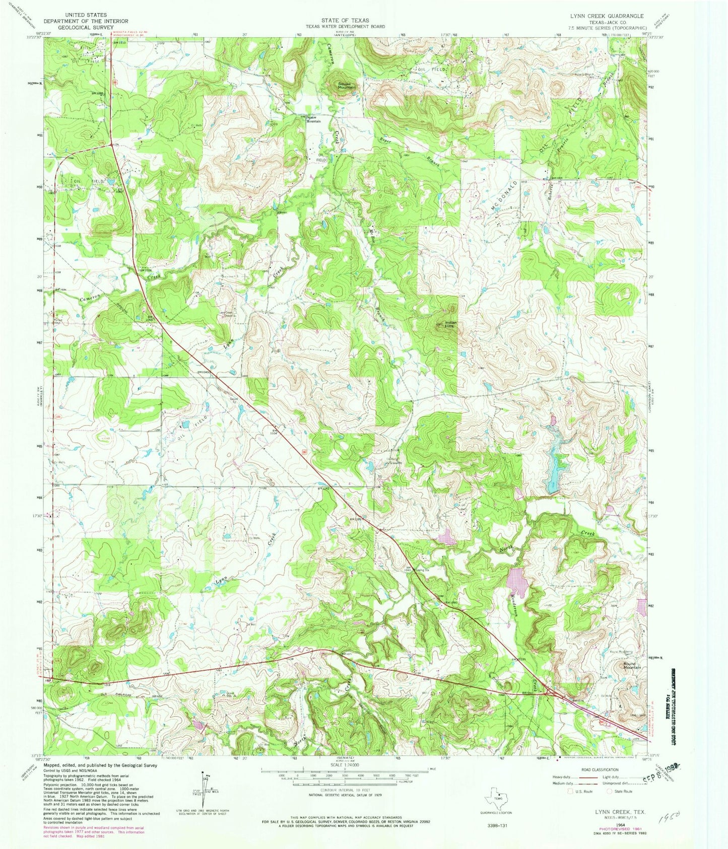 Classic USGS Lynn Creek Texas 7.5'x7.5' Topo Map Image