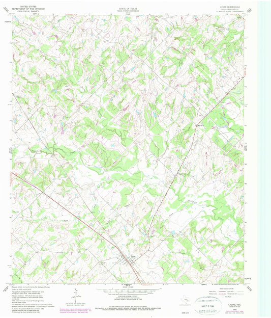 Classic USGS Lyons Texas 7.5'x7.5' Topo Map Image