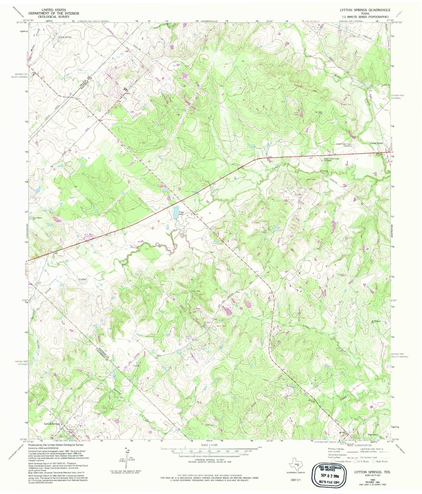 Classic USGS Lytton Springs Texas 7.5'x7.5' Topo Map Image