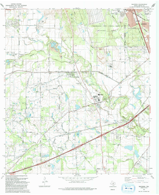 Classic USGS Macdona Texas 7.5'x7.5' Topo Map Image