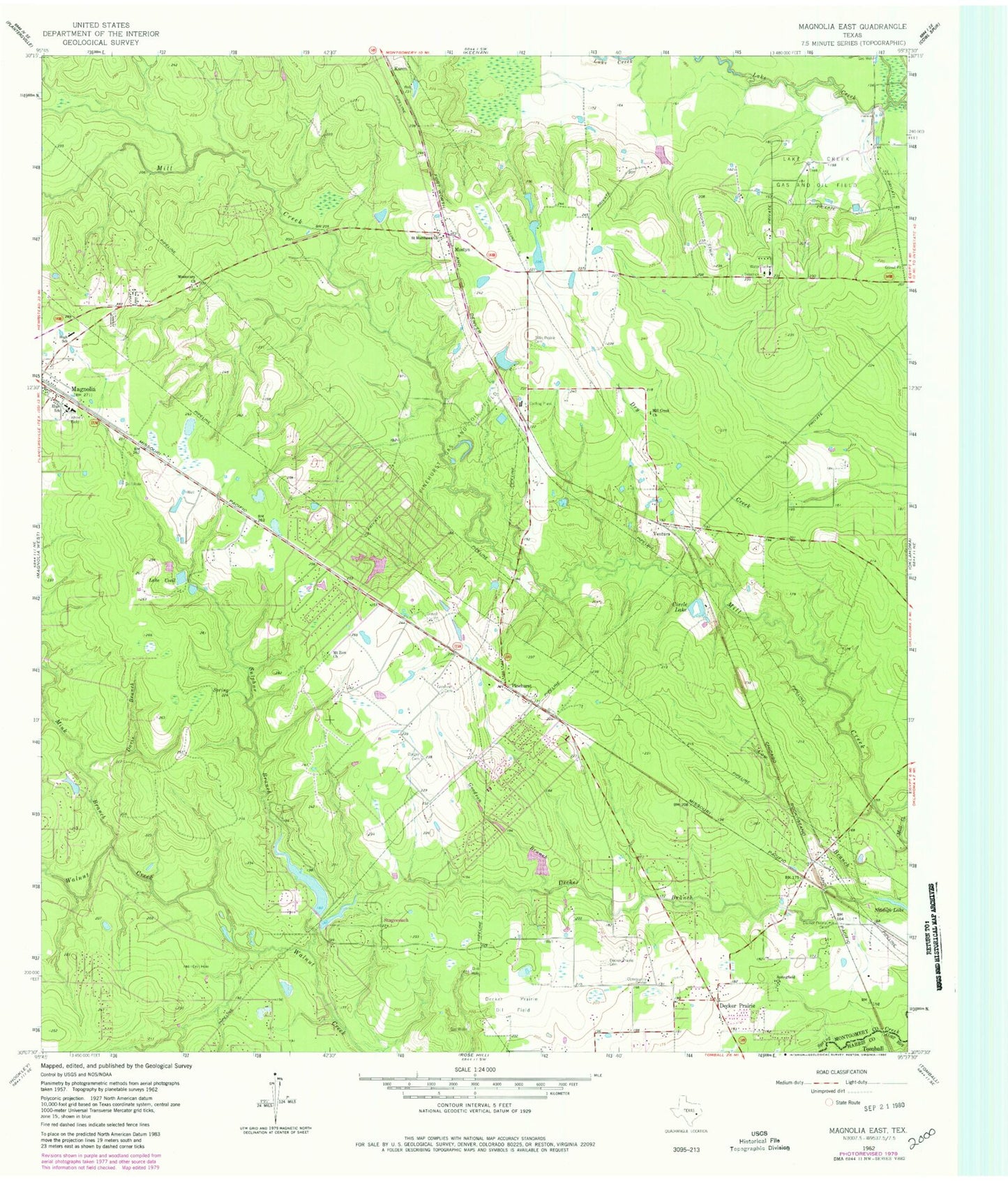 Classic USGS Magnolia East Texas 7.5'x7.5' Topo Map Image