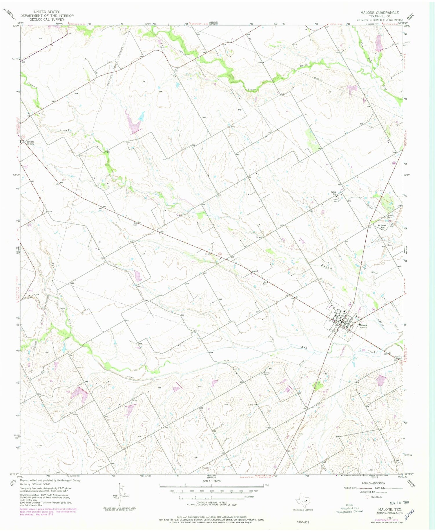 Classic USGS Malone Texas 7.5'x7.5' Topo Map Image