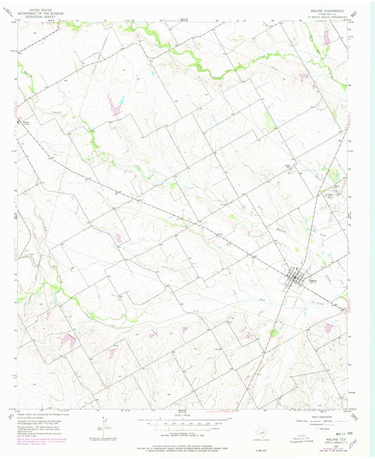 Classic USGS Malone Texas 7.5'x7.5' Topo Map Image