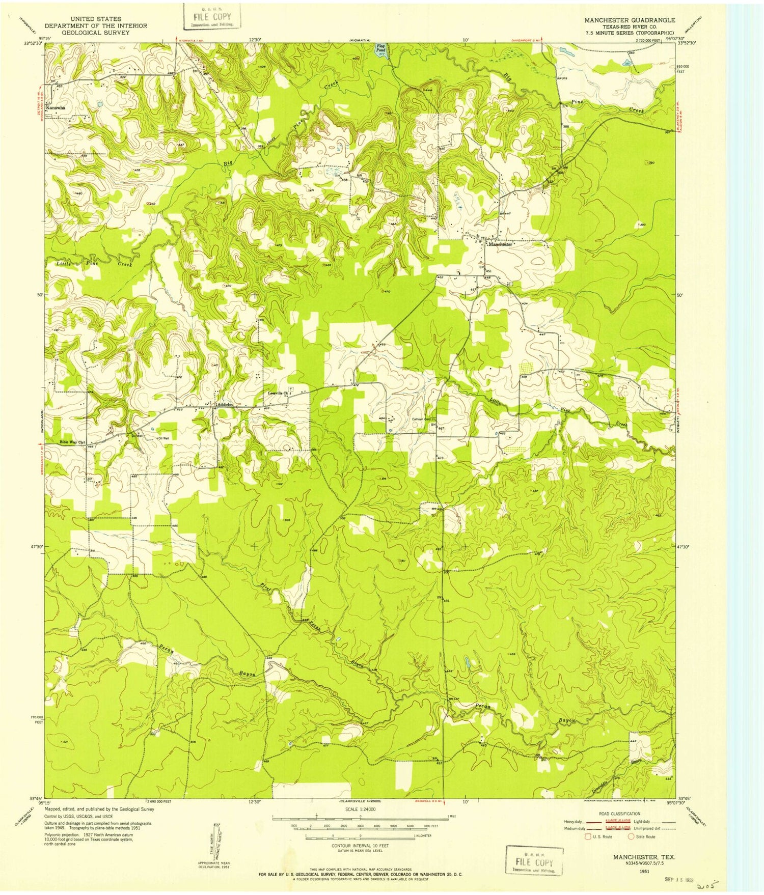 Classic USGS Manchester Texas 7.5'x7.5' Topo Map Image