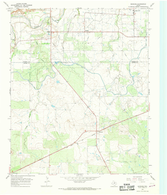 Classic USGS Mankins Texas 7.5'x7.5' Topo Map Image