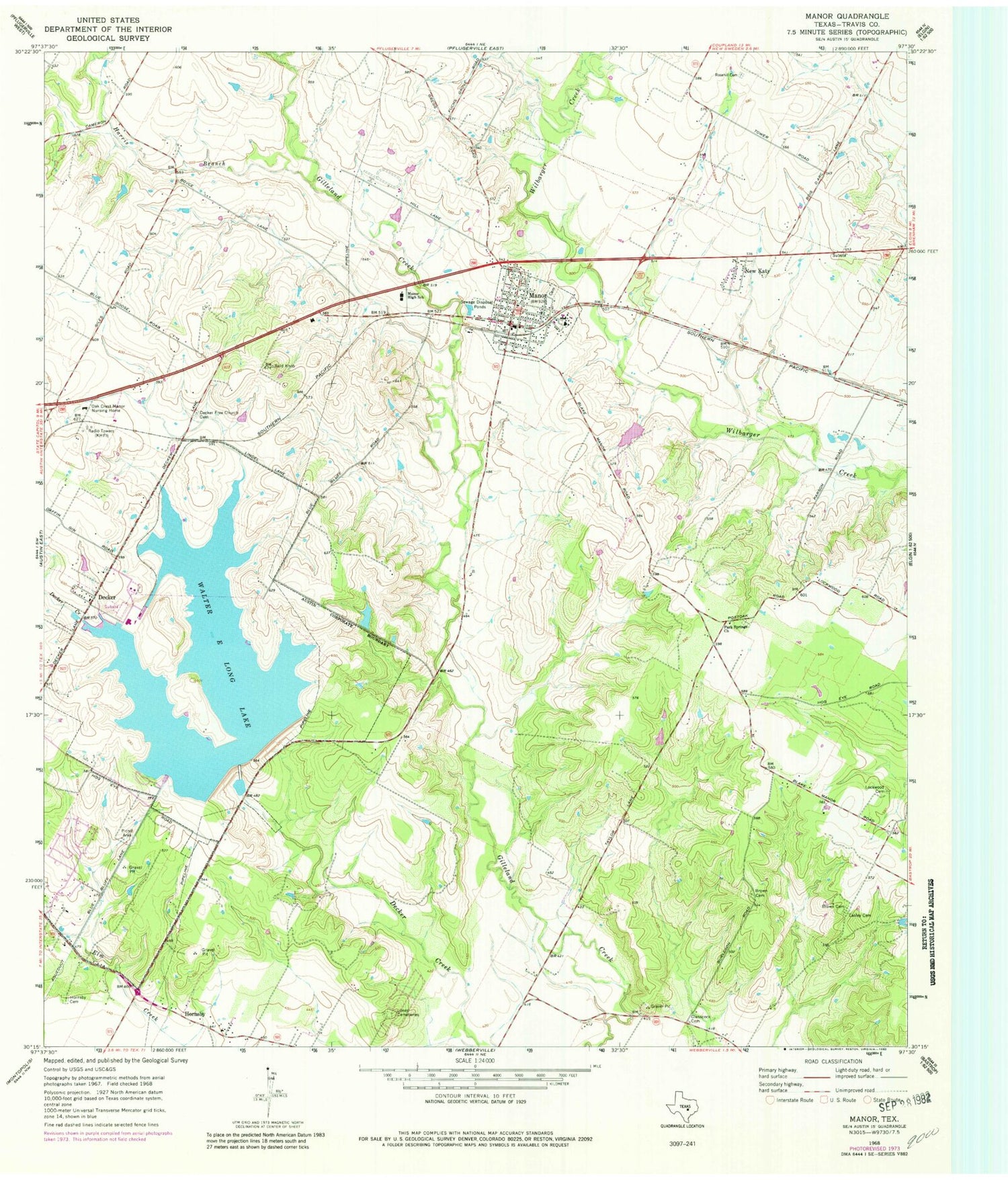 Classic USGS Manor Texas 7.5'x7.5' Topo Map Image