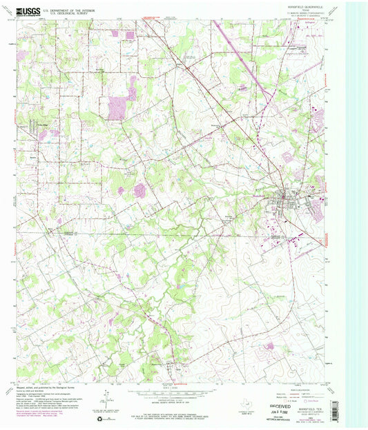 Classic USGS Mansfield Texas 7.5'x7.5' Topo Map Image