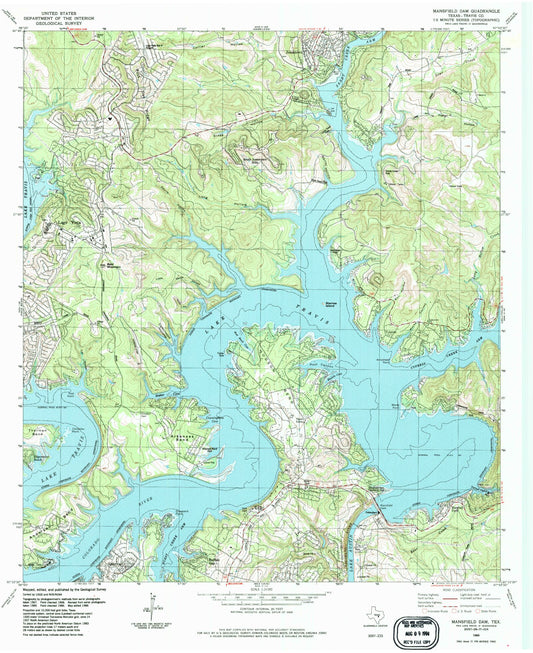 Classic USGS Mansfield Dam Texas 7.5'x7.5' Topo Map Image
