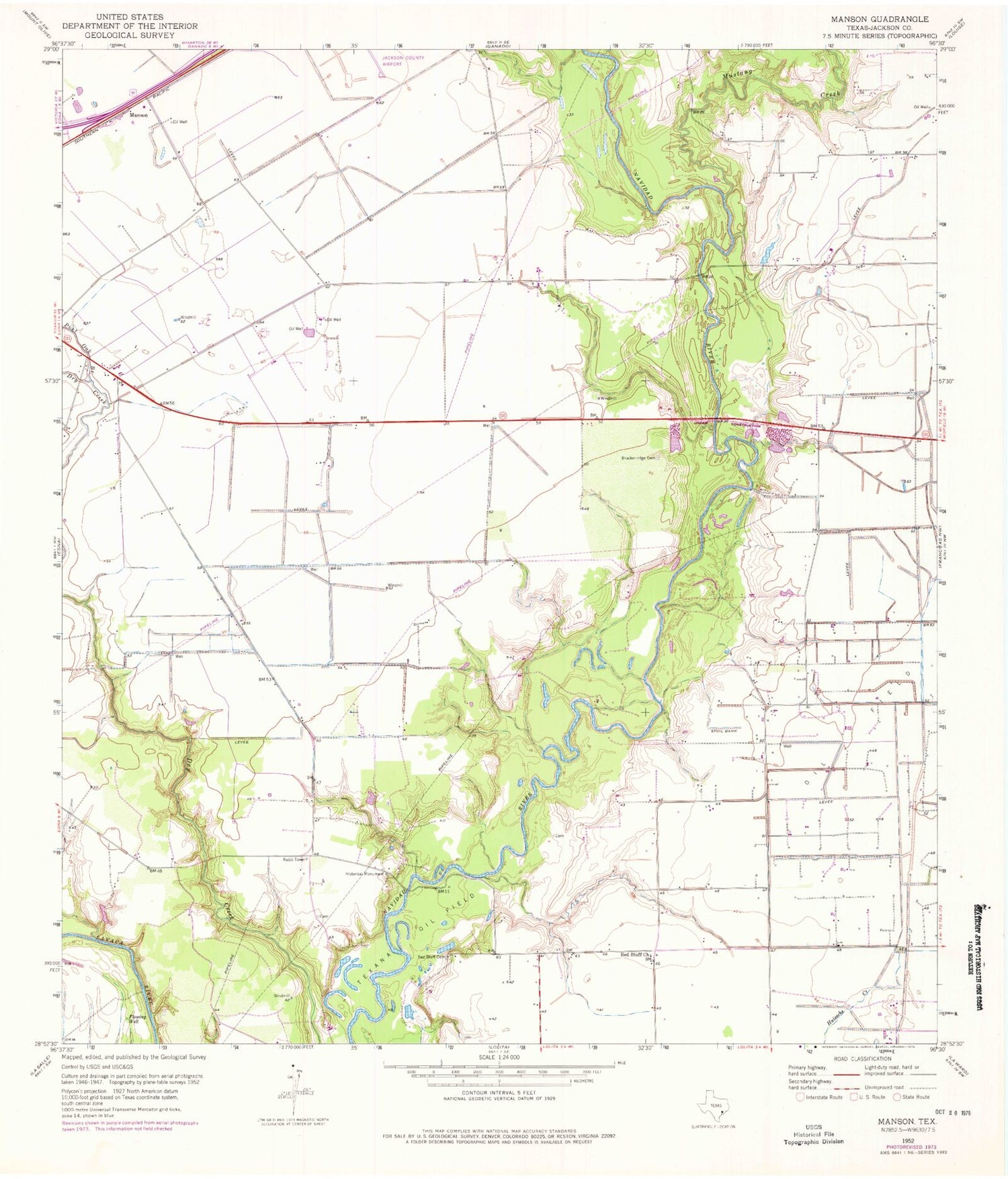 Classic USGS Manson Texas 7.5'x7.5' Topo Map Image