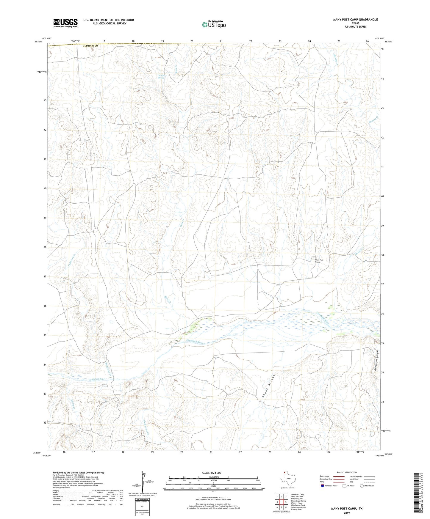 Many Post Camp Texas US Topo Map Image