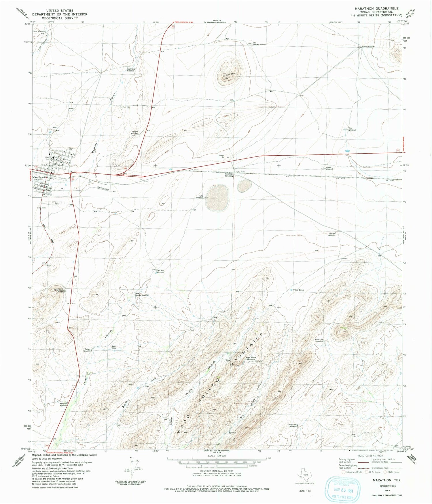 Classic USGS Marathon Texas 7.5'x7.5' Topo Map Image