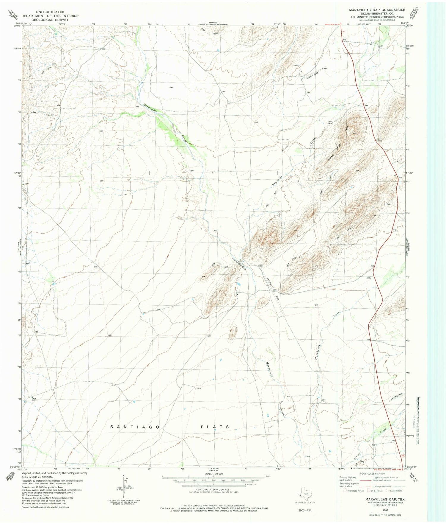Classic USGS Maravillas Gap Texas 7.5'x7.5' Topo Map Image