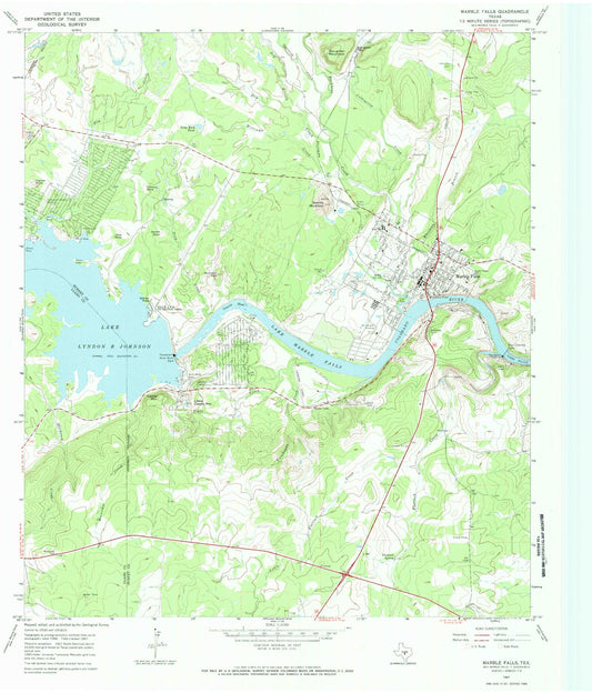 Classic USGS Marble Falls Texas 7.5'x7.5' Topo Map Image