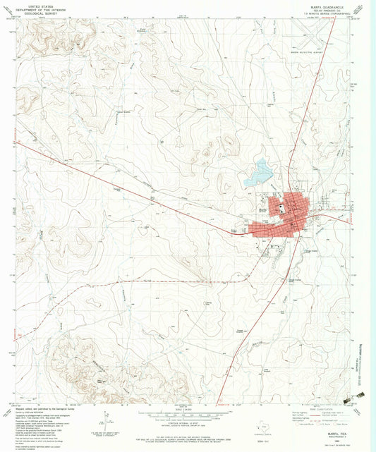 Classic USGS Marfa Texas 7.5'x7.5' Topo Map Image