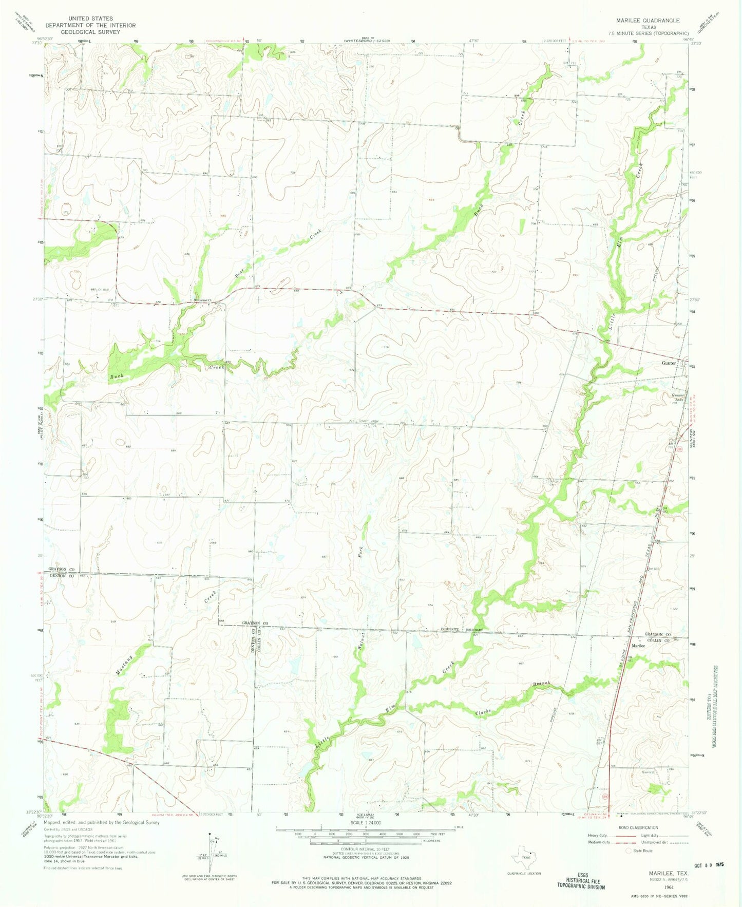 Classic USGS Marilee Texas 7.5'x7.5' Topo Map Image