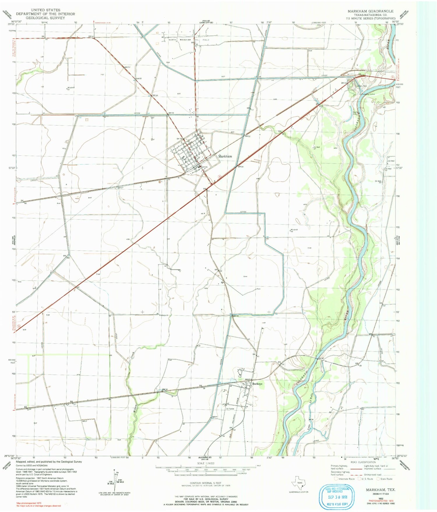 Classic USGS Markham Texas 7.5'x7.5' Topo Map Image