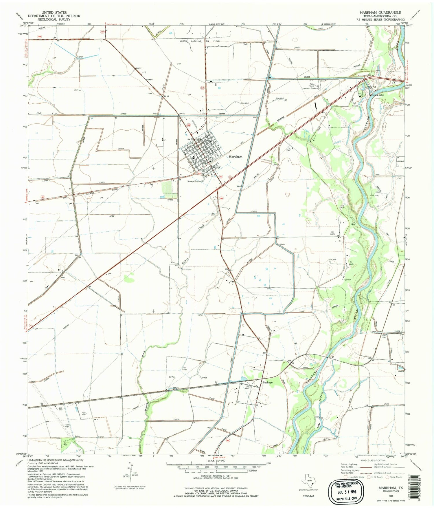 Classic USGS Markham Texas 7.5'x7.5' Topo Map Image