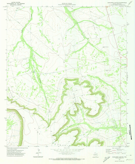 Classic USGS Marlboro Canyon Texas 7.5'x7.5' Topo Map Image