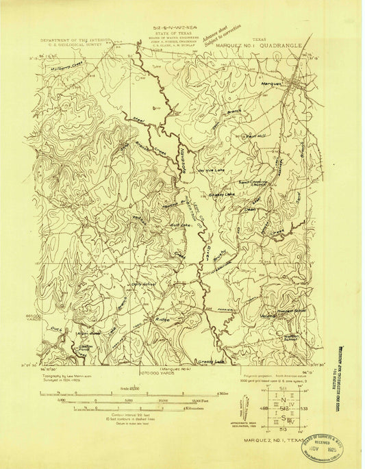 Classic USGS Marquez Texas 7.5'x7.5' Topo Map Image