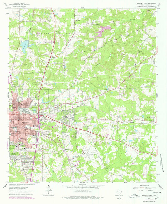 Classic USGS Marshall East Texas 7.5'x7.5' Topo Map Image