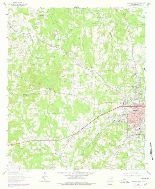 Classic USGS Marshall West Texas 7.5'x7.5' Topo Map Image