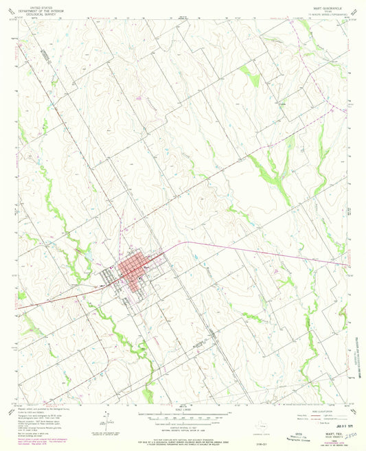 Classic USGS Mart Texas 7.5'x7.5' Topo Map Image
