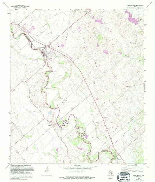Classic USGS Martindale Texas 7.5'x7.5' Topo Map Image