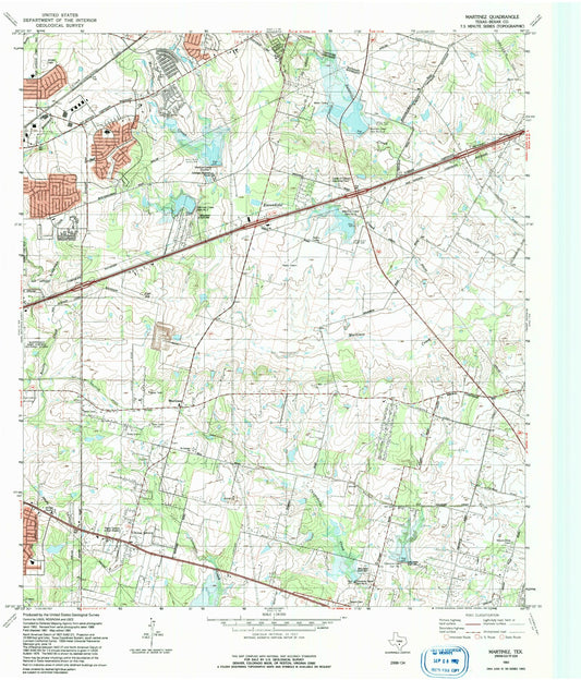 Classic USGS Martinez Texas 7.5'x7.5' Topo Map Image