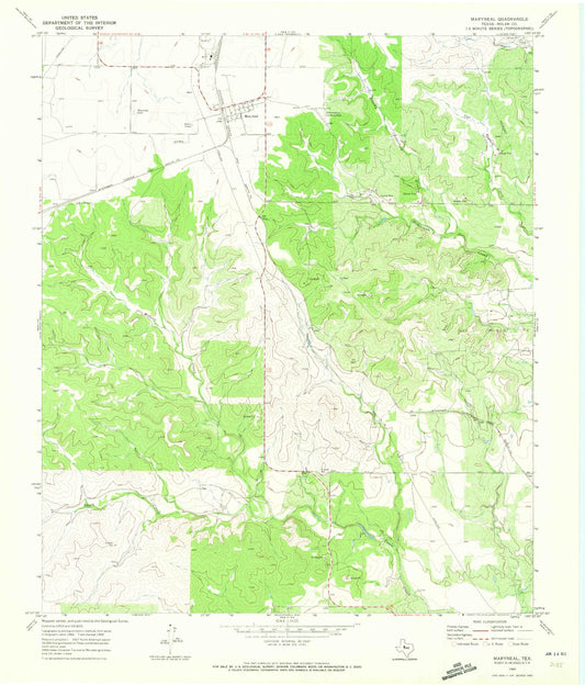 Classic USGS Maryneal Texas 7.5'x7.5' Topo Map Image