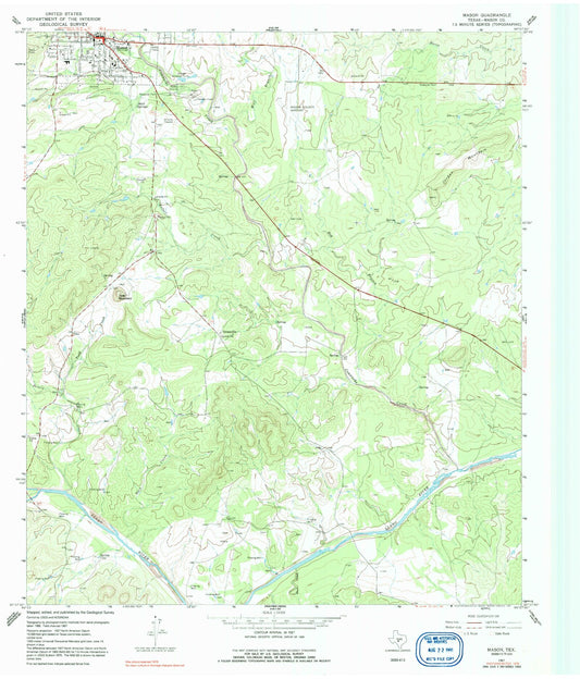 Classic USGS Mason Texas 7.5'x7.5' Topo Map Image