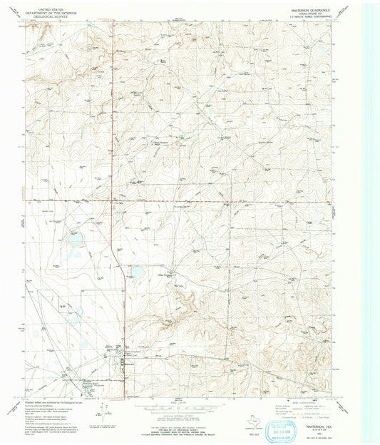 Classic USGS Masterson Texas 7.5'x7.5' Topo Map Image