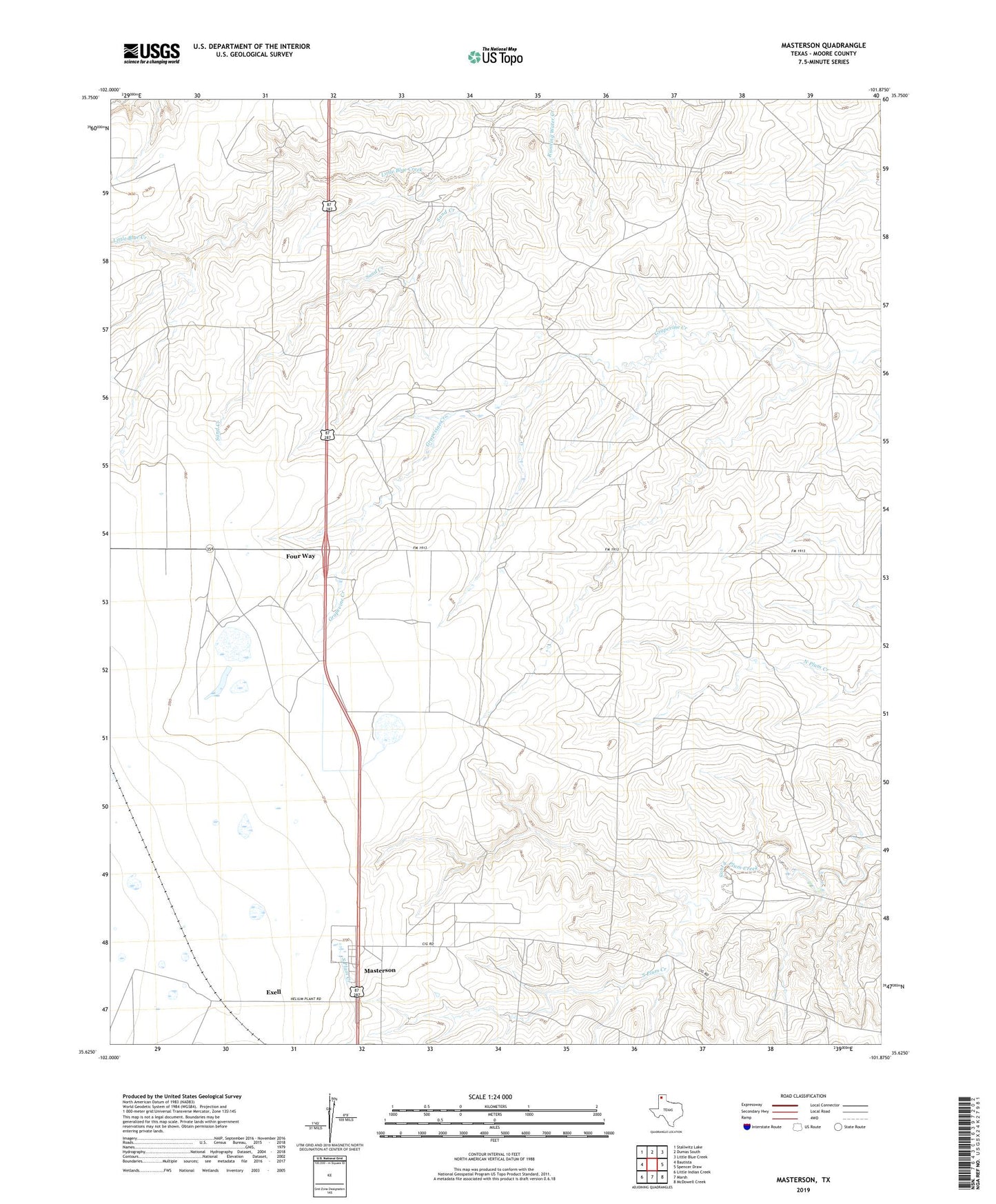 Masterson Texas US Topo Map Image