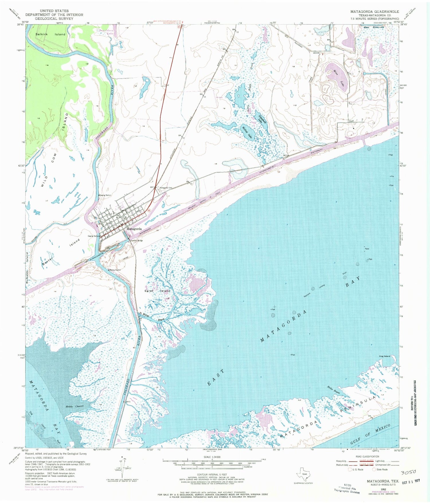 Classic USGS Matagorda Texas 7.5'x7.5' Topo Map Image