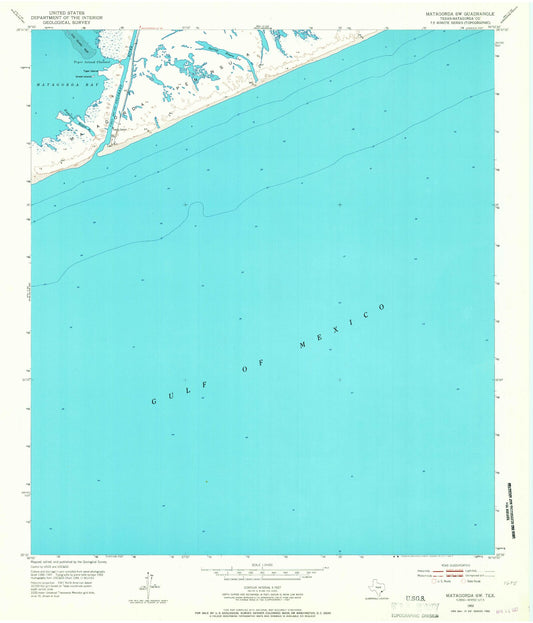 Classic USGS Matagorda SW Texas 7.5'x7.5' Topo Map Image