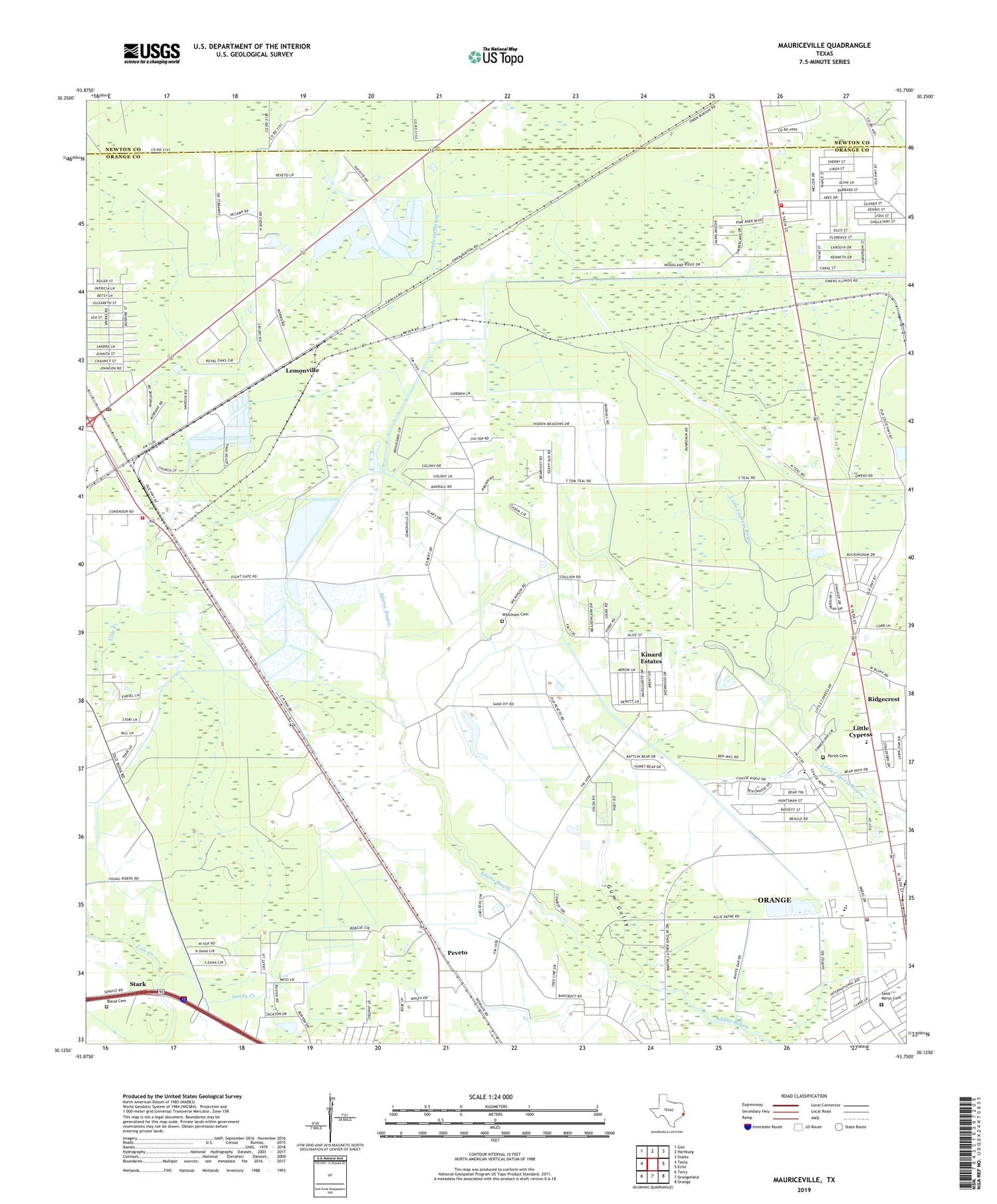 Mauriceville Texas US Topo Map Image
