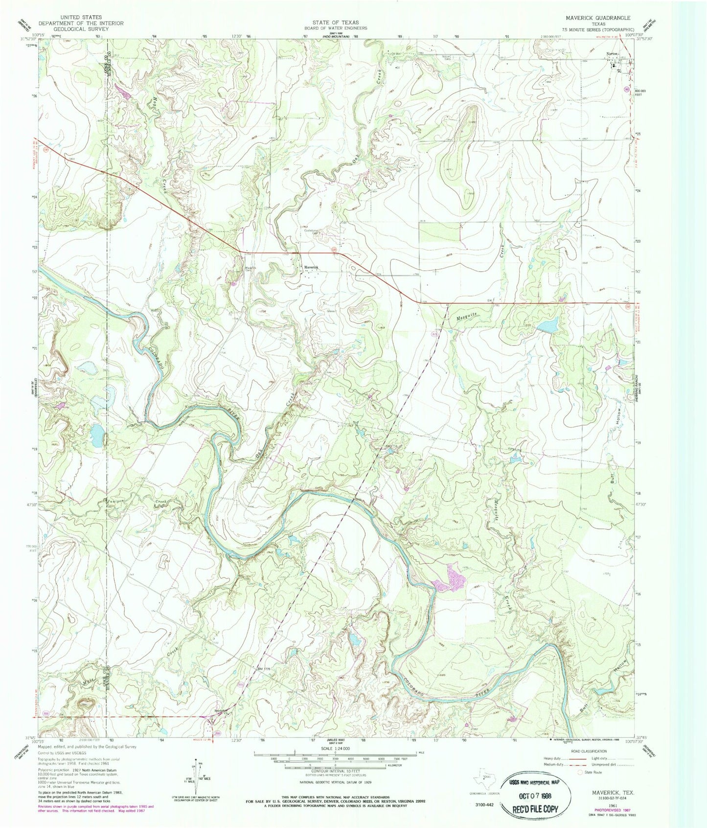 Classic USGS Maverick Texas 7.5'x7.5' Topo Map Image