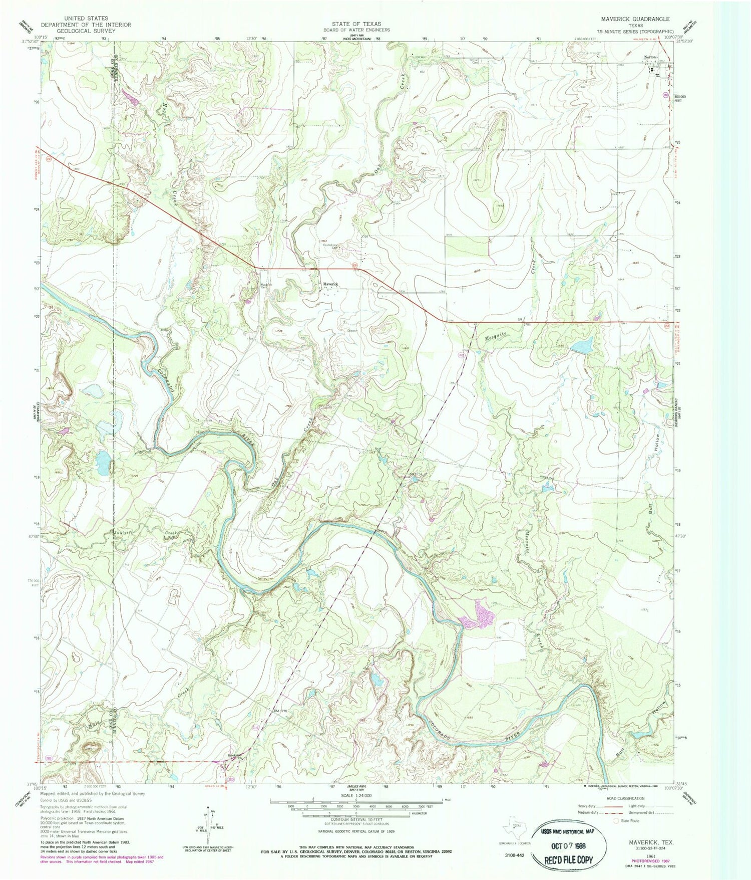 Classic USGS Maverick Texas 7.5'x7.5' Topo Map Image