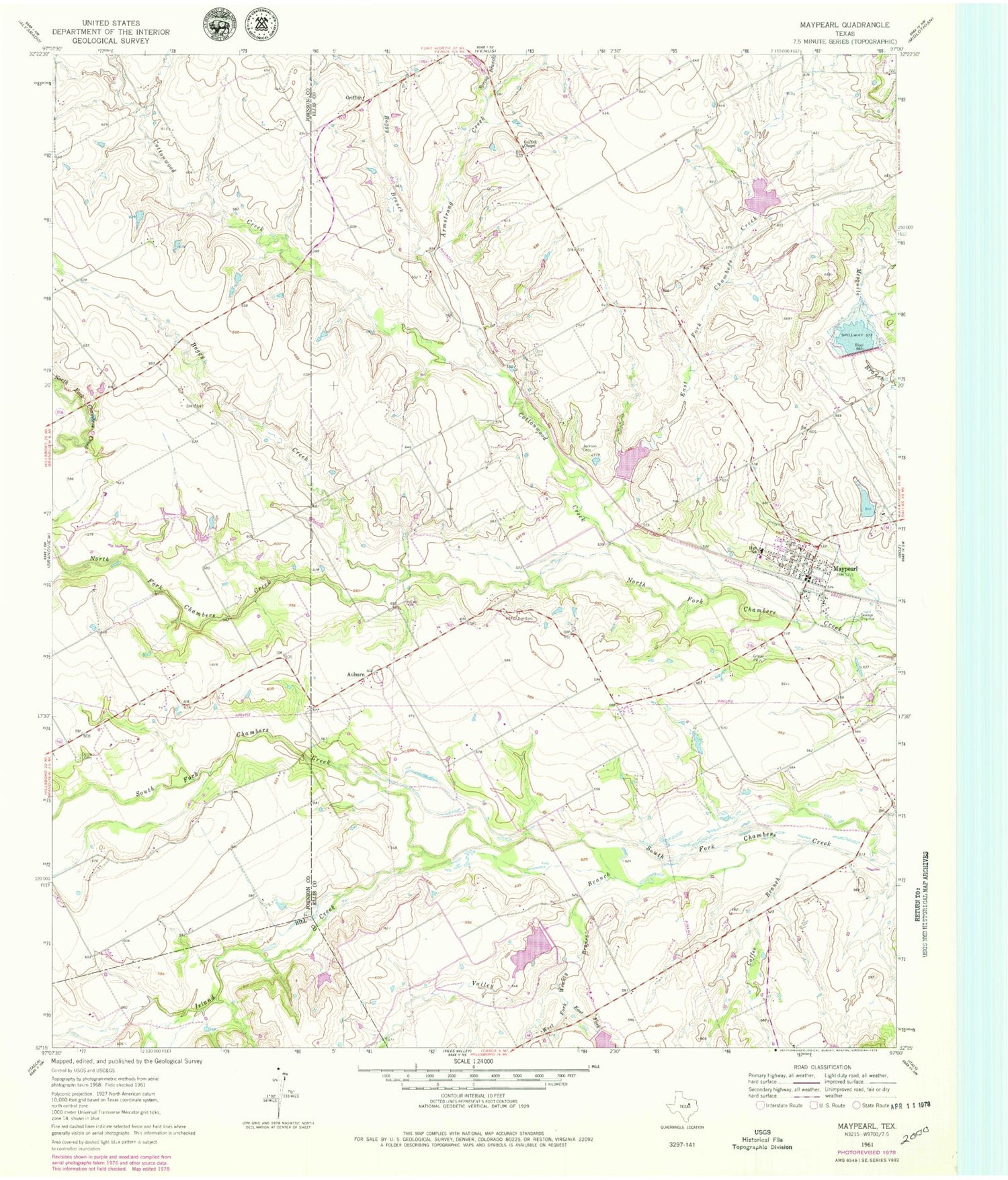 Classic USGS Maypearl Texas 7.5'x7.5' Topo Map Image