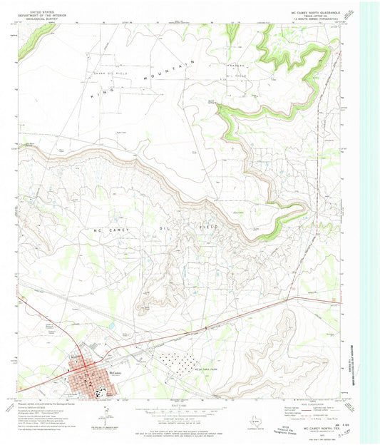 Classic USGS McCamey North Texas 7.5'x7.5' Topo Map Image