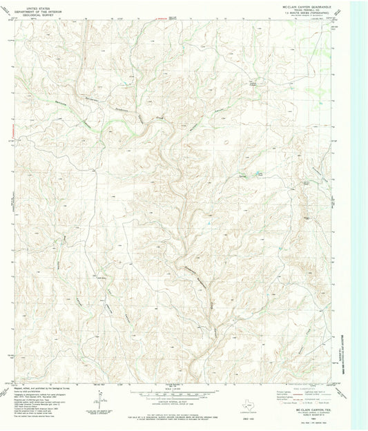 Classic USGS McClain Canyon Texas 7.5'x7.5' Topo Map Image