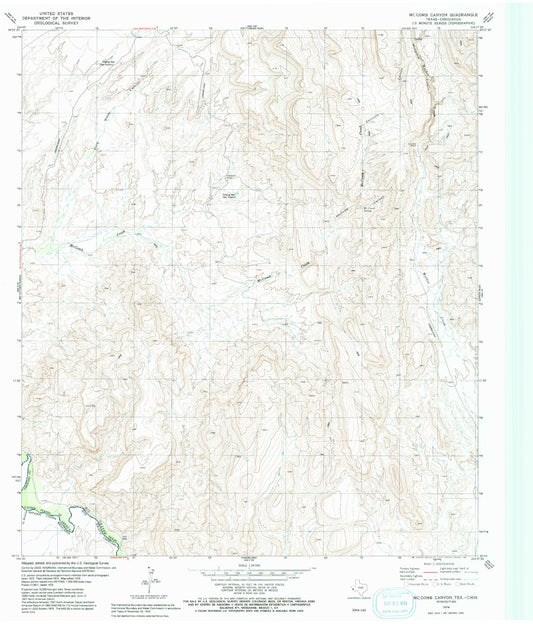 Classic USGS McComb Canyon Texas 7.5'x7.5' Topo Map Image
