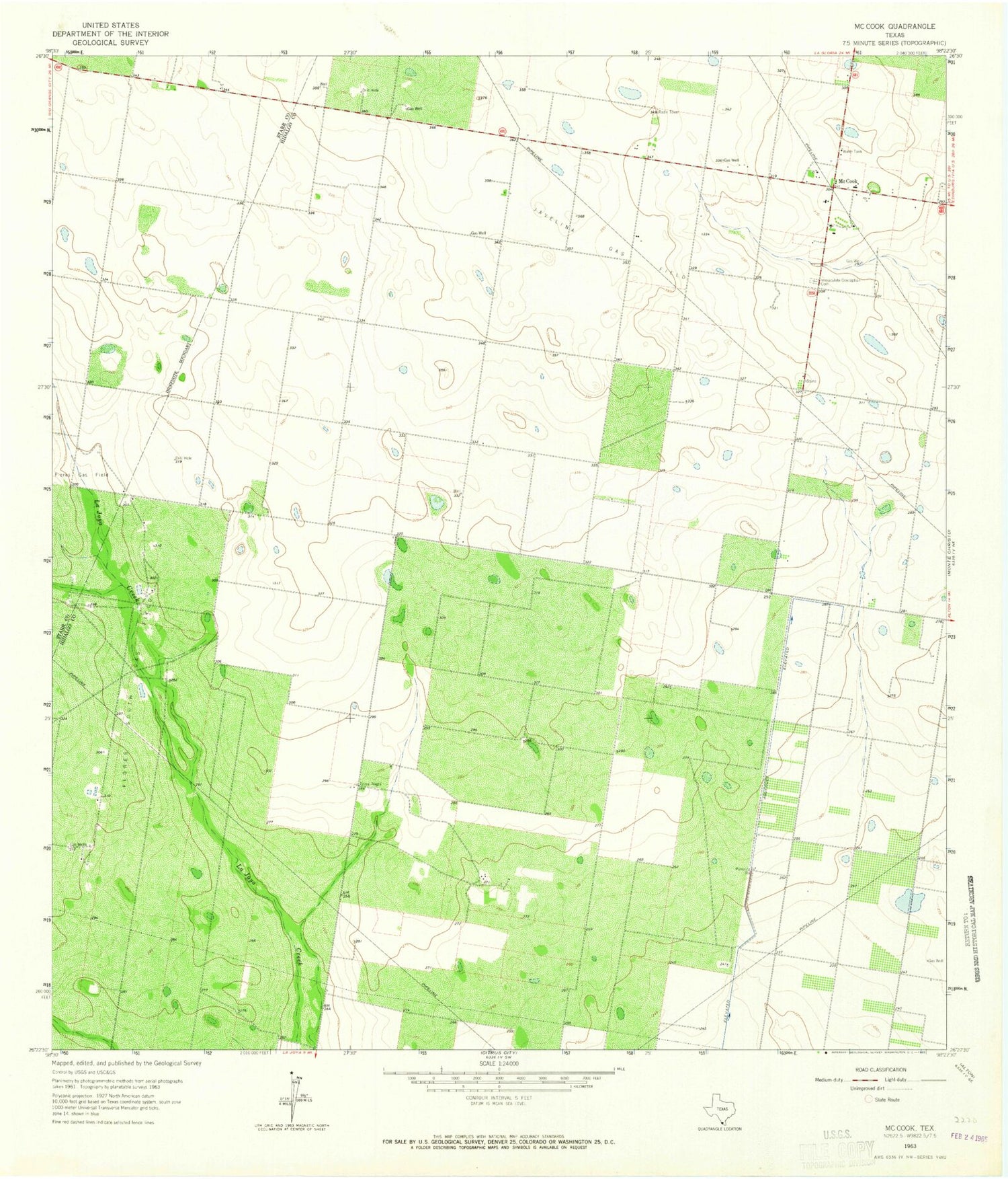 Classic USGS McCook Texas 7.5'x7.5' Topo Map Image
