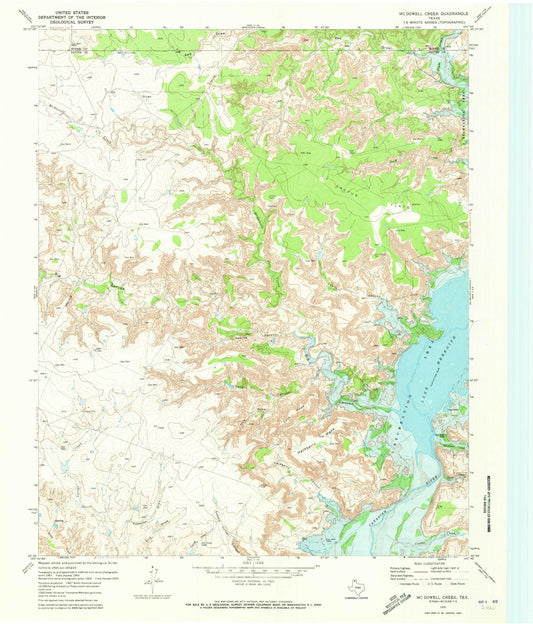 Classic USGS McDowell Creek Texas 7.5'x7.5' Topo Map Image